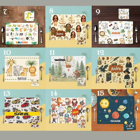 Personalised Cartoon Printed Kids Dinner Mat Set
